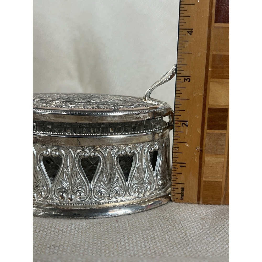 Vintage Italian Crystal Sugar Bowl Silver Plate Hearts Made in Italy Candy‎ Dish - Picture 3 of 11